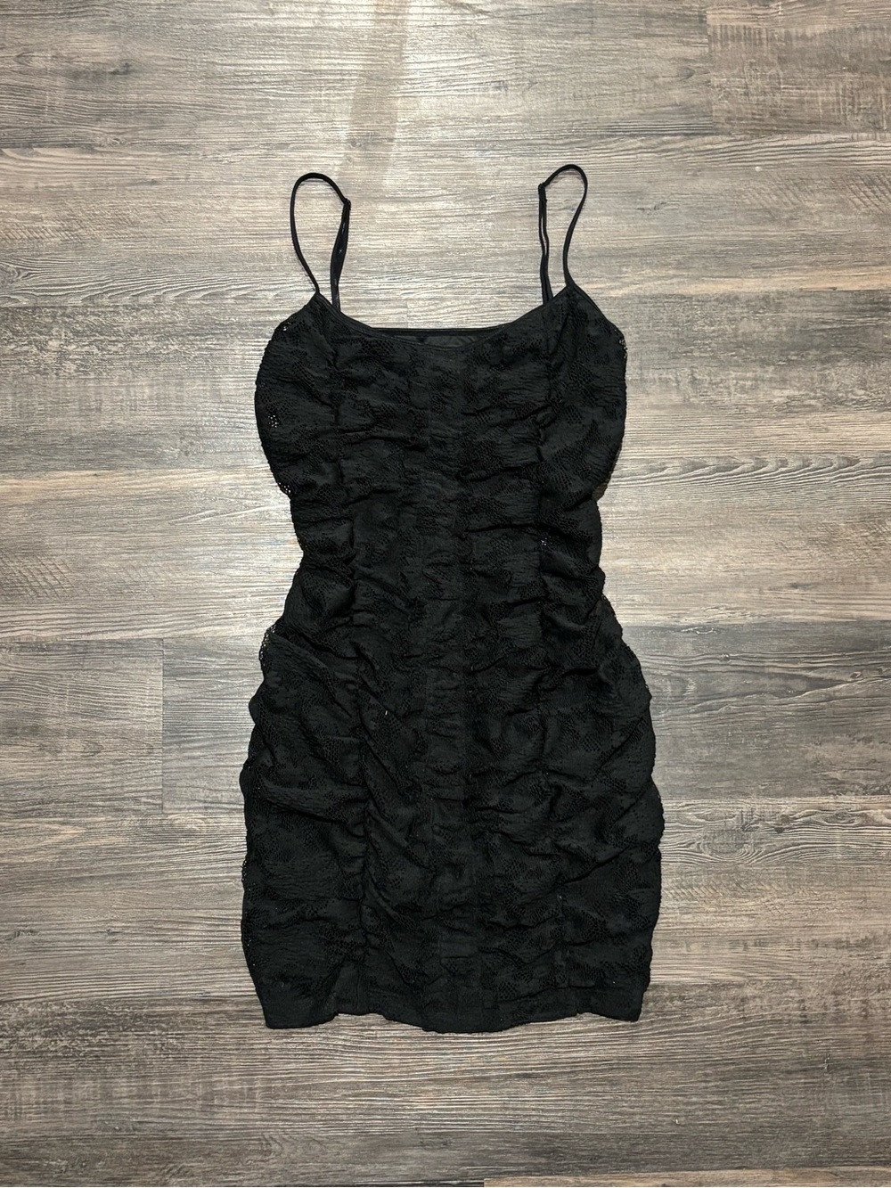 Urban Outfitters Black Ruched Spaghetti Strap Mini Dress